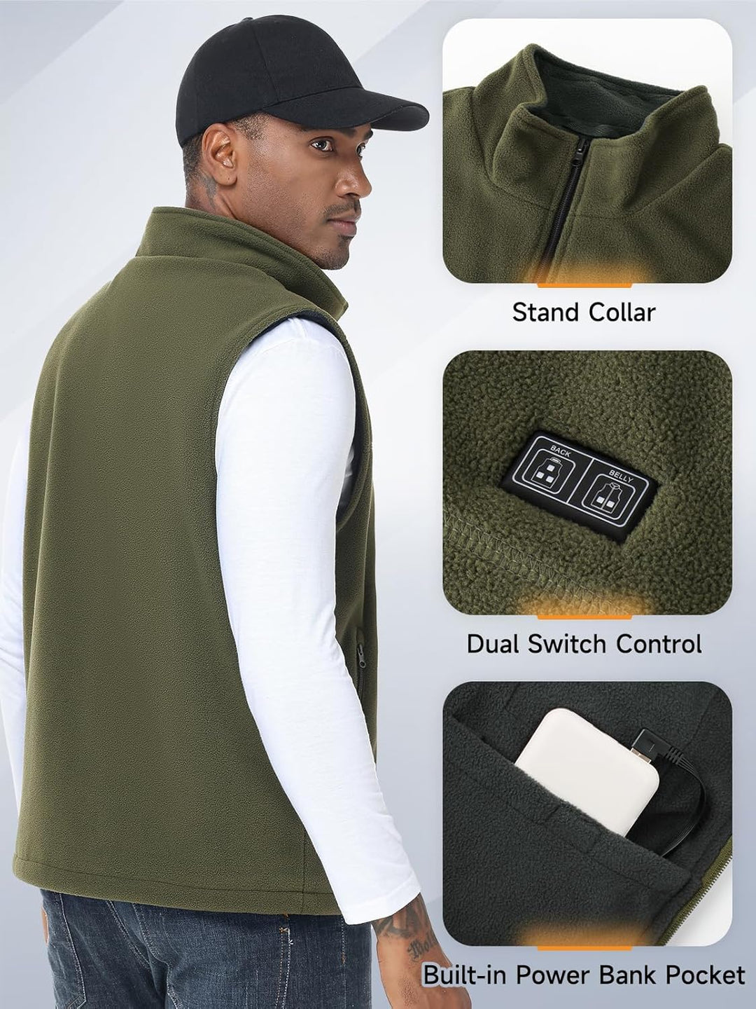 Beheizbare Weste, Heizweste für Damen Herren, Beheizte Jacke mit 10000mAh Powerbank, Microfleece Hei