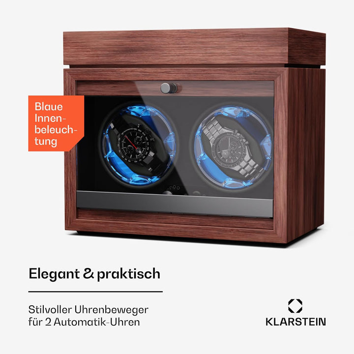 Klarstein Uhrenbeweger für Automatikuhren, Automatik-Uhrenbeweger für 2 Uhren mit Acryl-Tür, Automat