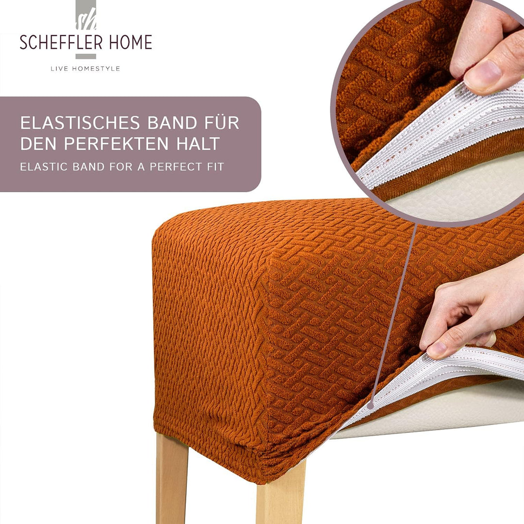 SCHEFFLER-Home Stretch Stuhlbezug Luna Terra/Stuhlüberzug 6er Set elastische Flanell Stuhlbezüge/Sit