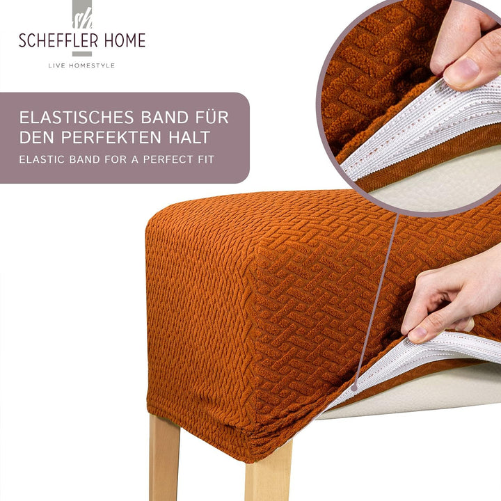 SCHEFFLER-Home Stretch Stuhlbezug Luna Terra/Stuhlüberzug 6er Set elastische Flanell Stuhlbezüge/Sit