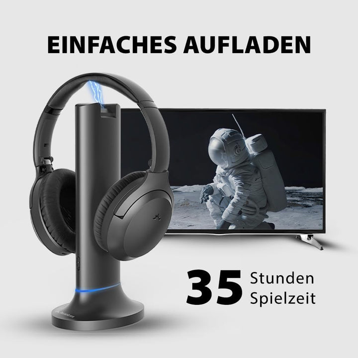 Avantree Opera - 35 Stunden Komfortabler Kabelloser Funkkopfhörer mit Bluetooth Sender &amp; Ladestation