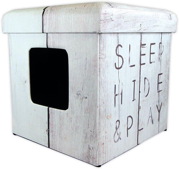 D&D 434-431603 Katzenhöhle/Hocker Ottoman Sleep, Hide, Play, weiss white L, white L