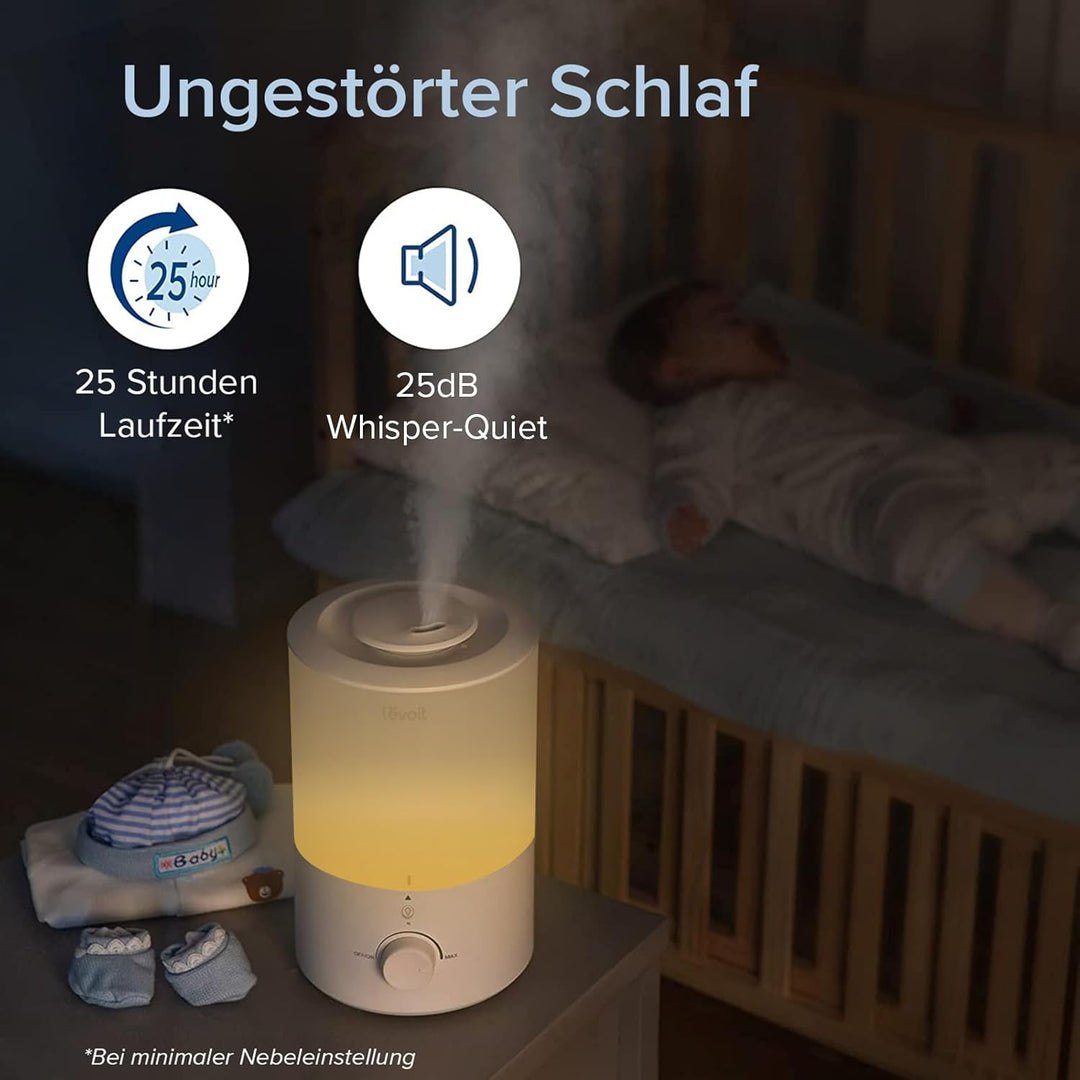 LEVOIT Top-Fill Luftbefeuchter 3L mit Nachtlicht, Spülmaschinenfest, 360° Drehbare Dampfdüsen, 25 St