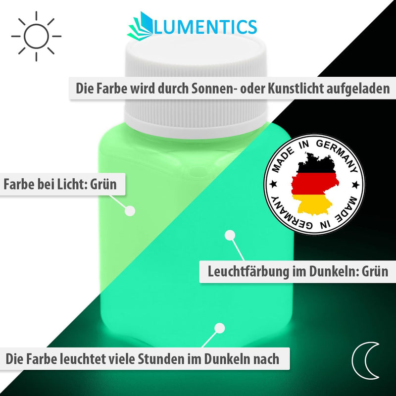 LUMENTICS Premium Leuchtfarbe Grün 100g - Im Dunkeln leuchtende Farbe, Helle Nachleuchtfarbe, Selbst