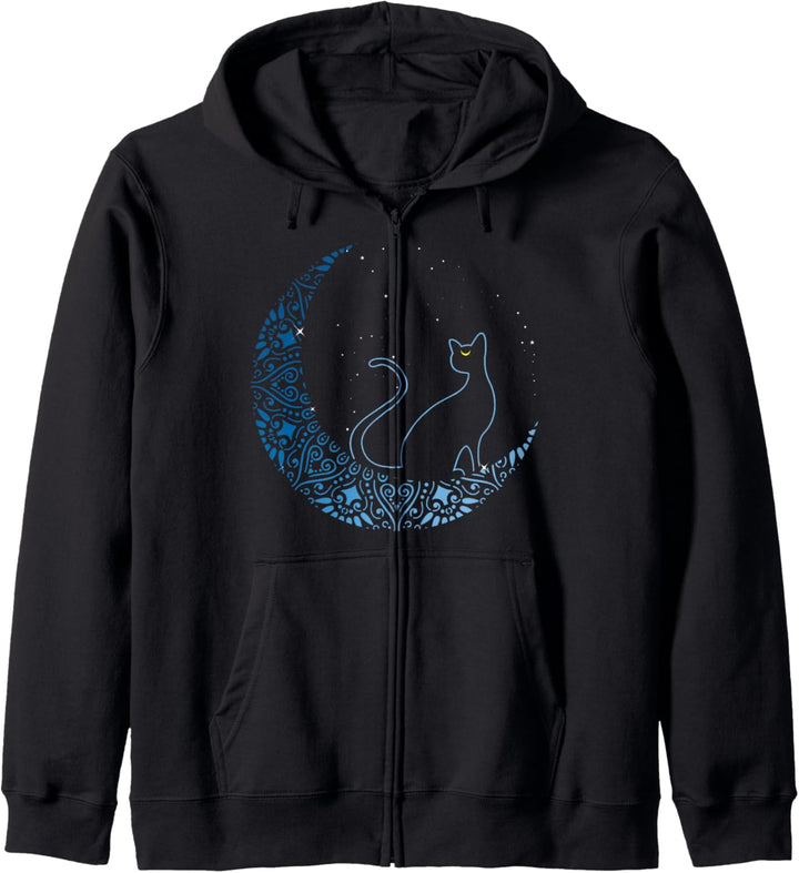 Schwarze Katze Halbmond Geschenkidee für Katzenfans Kapuzenjacke