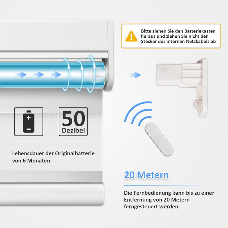 Grandekor Elektrische Rollos mit Trockenbatterie,Elektrisches Verdunklungsrollo mit Motor & Fernbedi
