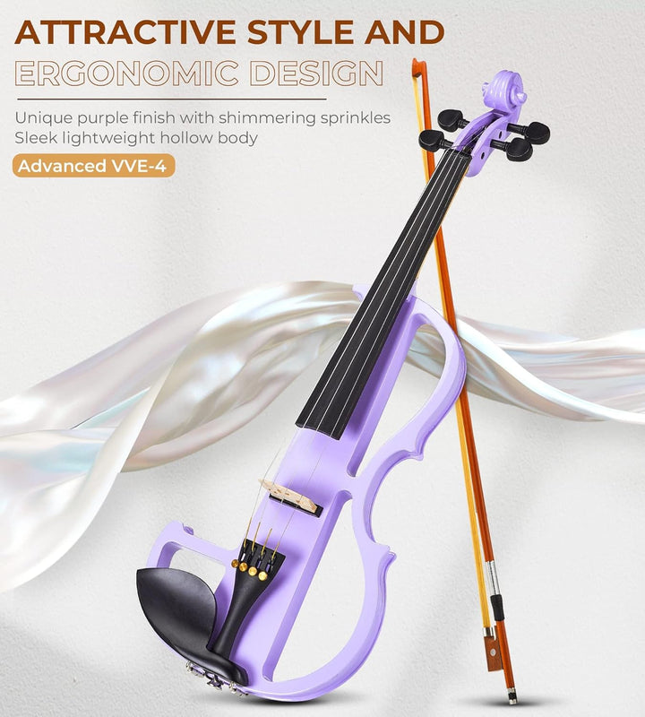 Vangoa 4/4 Elektrische Violine Stille Geige aus Massivem Holz mit Kolophonium, Tragetasche, Kabel, S