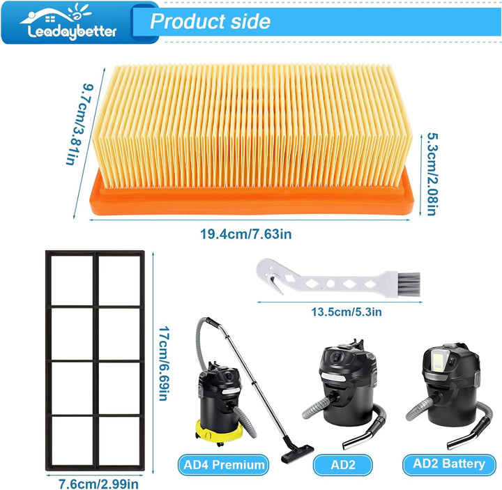 3 Stück KFI 7420 Flachfaltenfilter für Kärcher AD2, AD2 Battery, AD4 Premium, AD3 Premium, AD3, AD 3