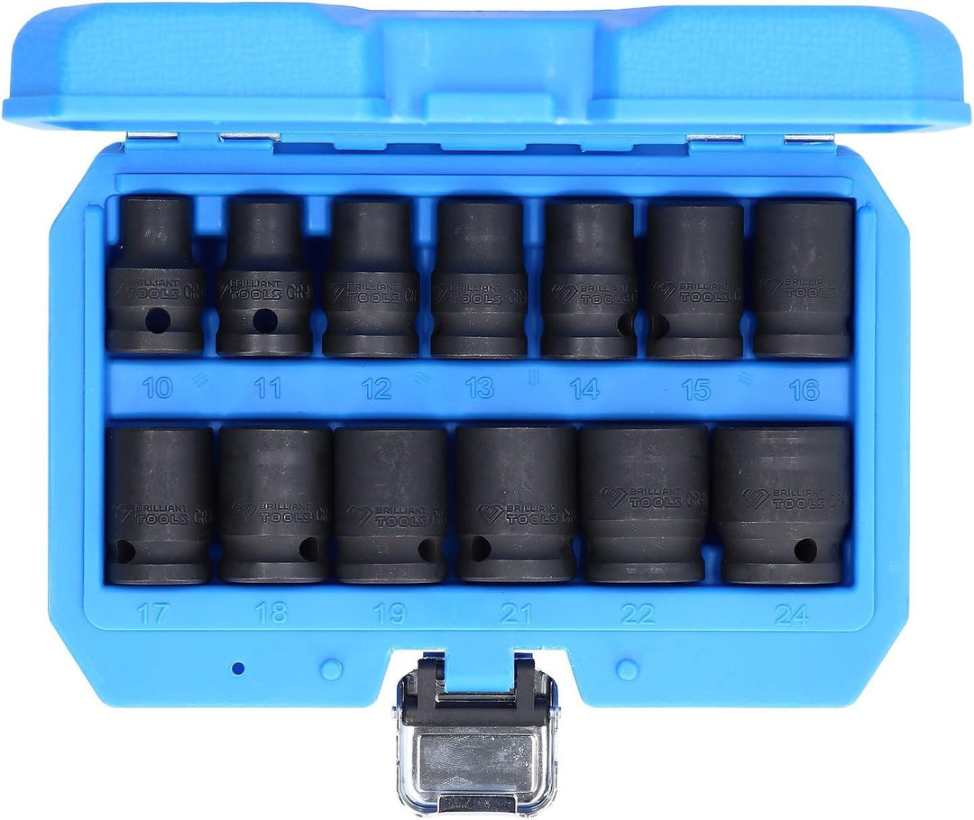 BRILLIANT TOOLS BT022620 1/2" Kraft-Stecknuss-Satz sechskant, 13-TLG, kurz [Powered by KS Tools]