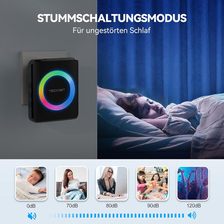 TECKNET Funkklingel, Kabellose Türklingel 400m Reichweite, IP65 Funk klingel Set Aussen Wasserdicht