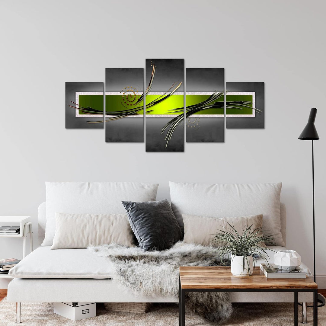 Runa Art Wandbilder Abstrakt 5 Teilig Bild auf Vlies Leinwand Deko Wohnzimmer Schlafzimmer Grau Grün