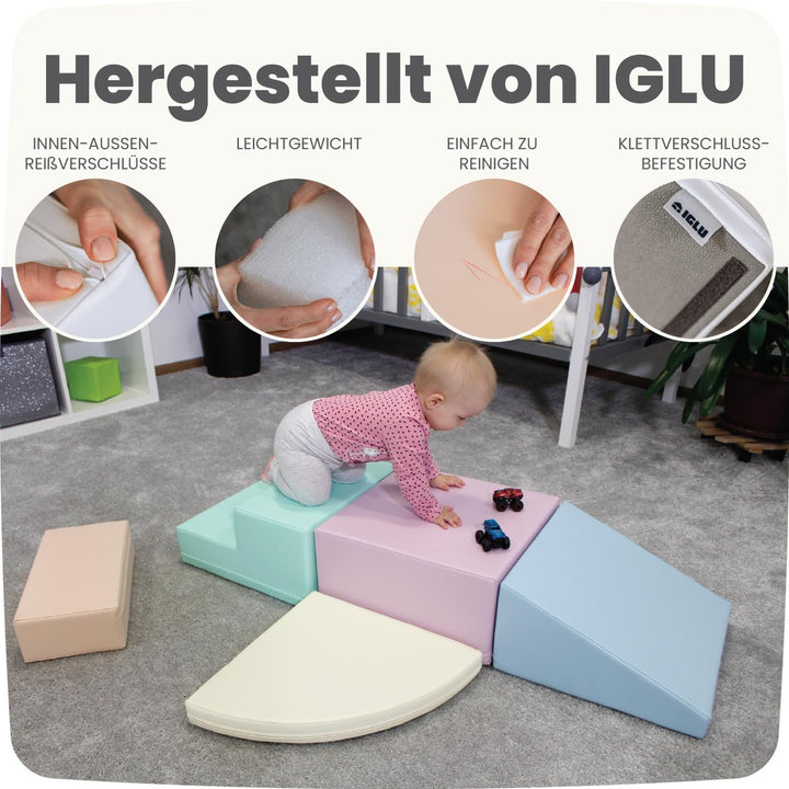 IGLU SOFT PLAY Schaumstoff Bausteine Kinder 5 STK Softbausteine Klettern Riesenbausteine Motorik Gro