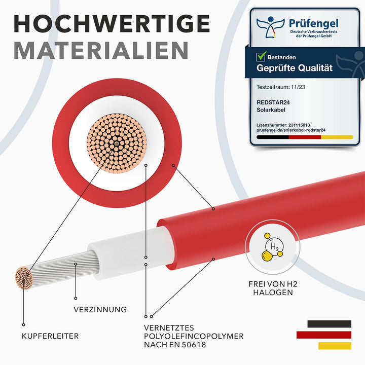 RedStar24 Premium Solarkabel 6mm² Rot - 50m - TÜV-zertifiziert - UV-beständig, flexibel, Photovoltai