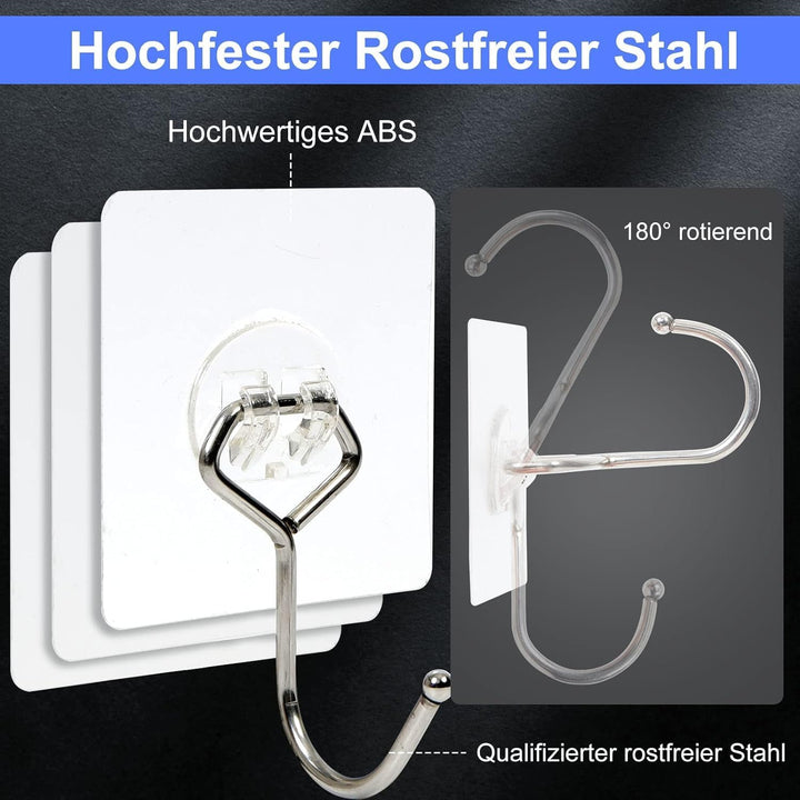 Charfia 16 Stück 15kg (Max) Selbstklebend Haken Extra Stark, Grosse Klebehaken Transparent Haken Sel