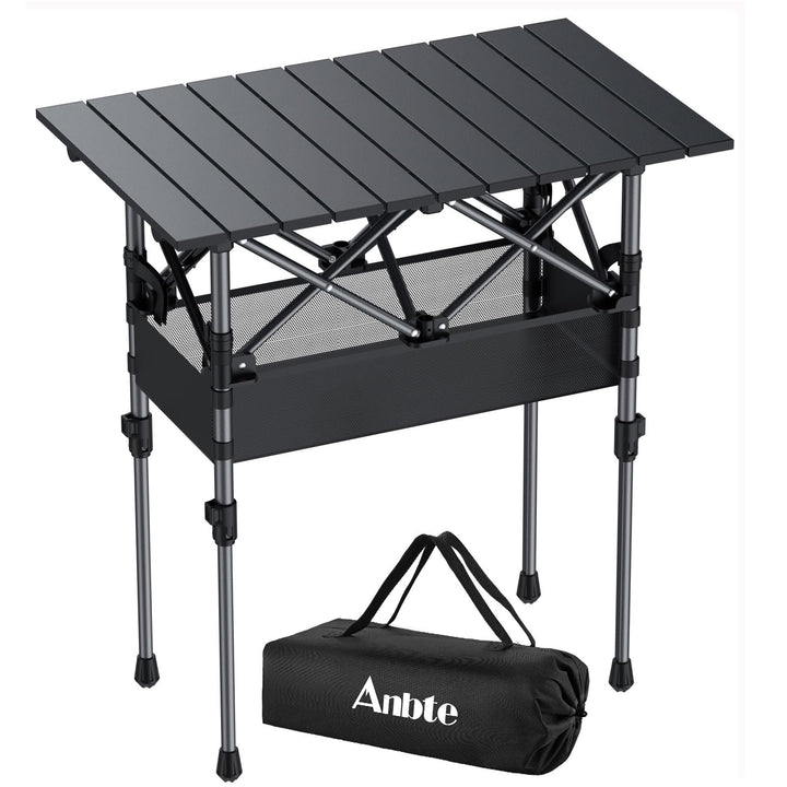 Anbte Campingtisch Aluminium 64x40cm Aufrollbare Tischplatte 2 Verstellbar Höhen 44/70cm Klapptisch