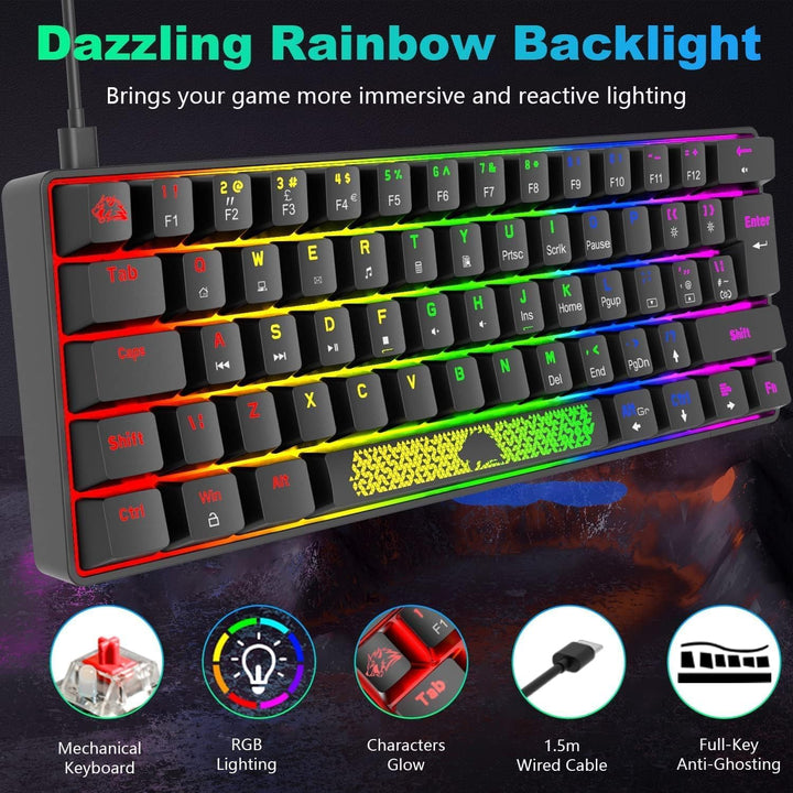 LEAVEN T60-60% Prozent Mechanische Gaming Tastatur, QWERTY Layout Kabelgebundene Tastatur mit Rot Sc