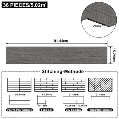 Aufun PVC Bodenbelag Vinylboden Selbstklebend 36 Stück 5.02m², Holzmaserung Bodenfliesen mit Holz-Op