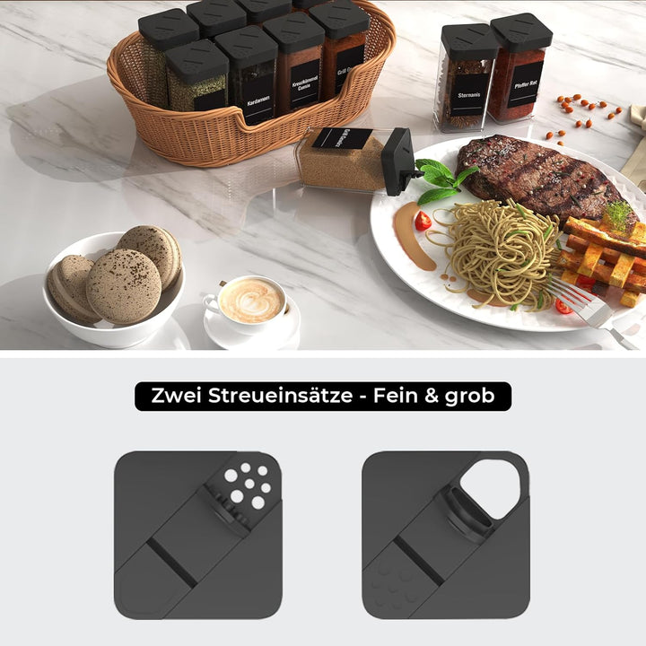 Gewürzgläser Eckig Set mit Deckel [24 x 120ml], Stabiler Plastik Gewürzstreuer Luftdichte, Gewürzdos