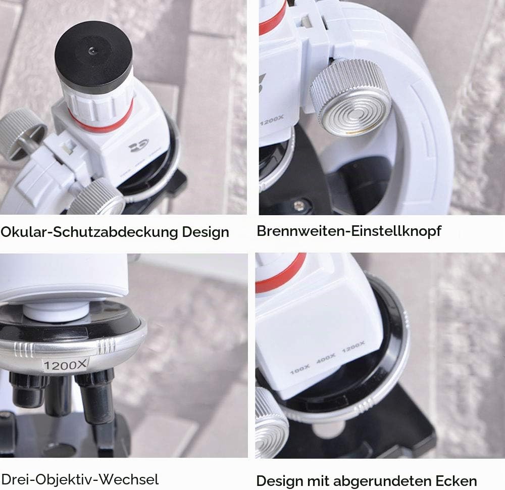 ALEENFOON Kinder Mikroskop,100x 400x 1200x Vergrösserung Wissenschaft Kinder Mikroskop Kit mit LED B