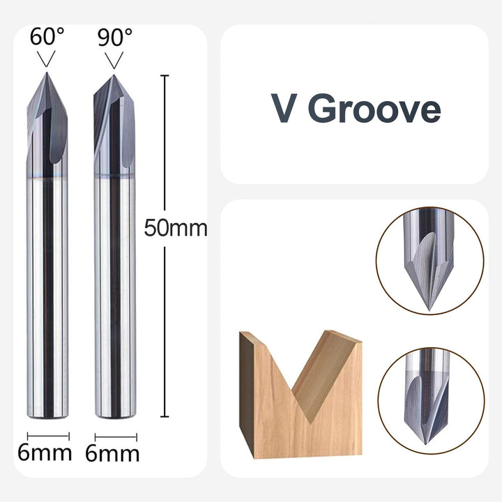 SpeTool Gravierfräser Fasenfräser 6mm Schaft 60 Grad und 90 Grad V Nutfräser VHM 3 Flöten Graviersti