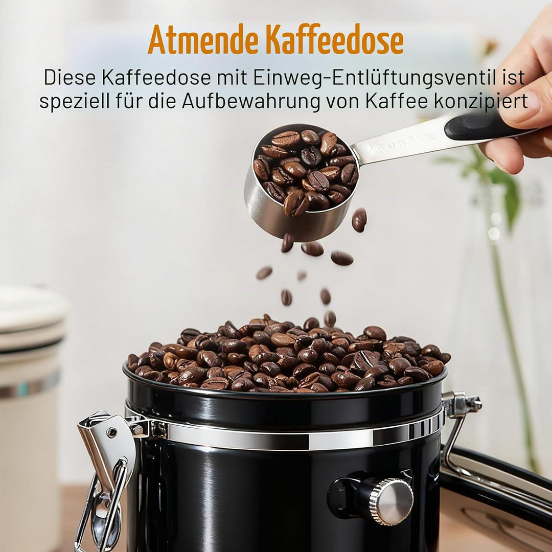 Kaffeedose Luftdicht, 2,8 L Kaffeebohnenbehälter Vakuum, Kaffeebohnen Behälter mit CO2-Ventil und Me