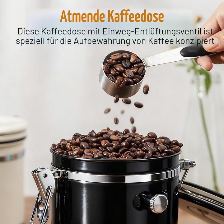 Kaffeedose Luftdicht, 2,8 L Kaffeebohnenbehälter Vakuum, Kaffeebohnen Behälter mit CO2-Ventil und Me