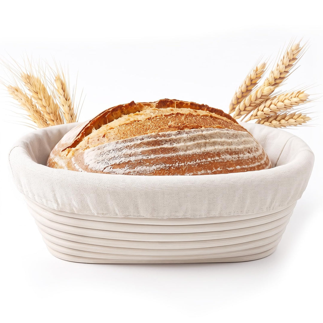 Gärkörbchen Oval 28x14x8 cm aus Natur-Rattan – Brot Gärkorb mit Leineneinsatz, Perfekt zum Gären von