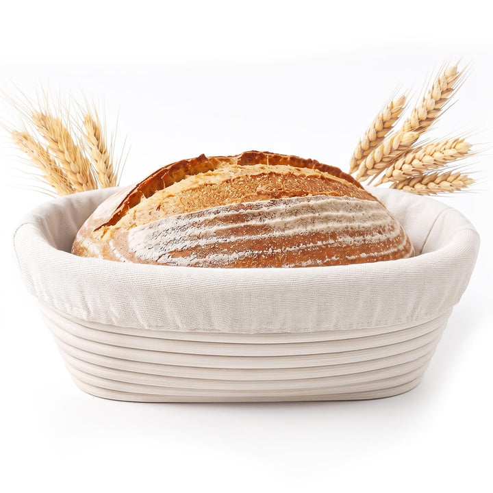 Gärkörbchen Oval 28x14x8 cm aus Natur-Rattan – Brot Gärkorb mit Leineneinsatz, Perfekt zum Gären von