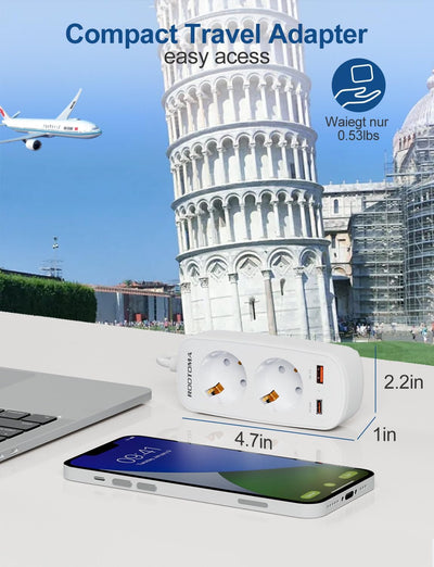 Adapter Italien Steckdose mit PD20W USB Schnellladegerät, Italien Stecker Adapter, 2-Fach Steckdosen