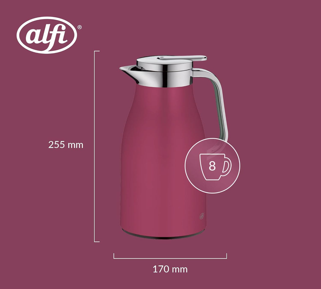 alfi SKYLINE 1,0l, deep rose, Edelstahl-Isolierkanne mit hygienischem Hartglaseinsatz, Drehverschlus
