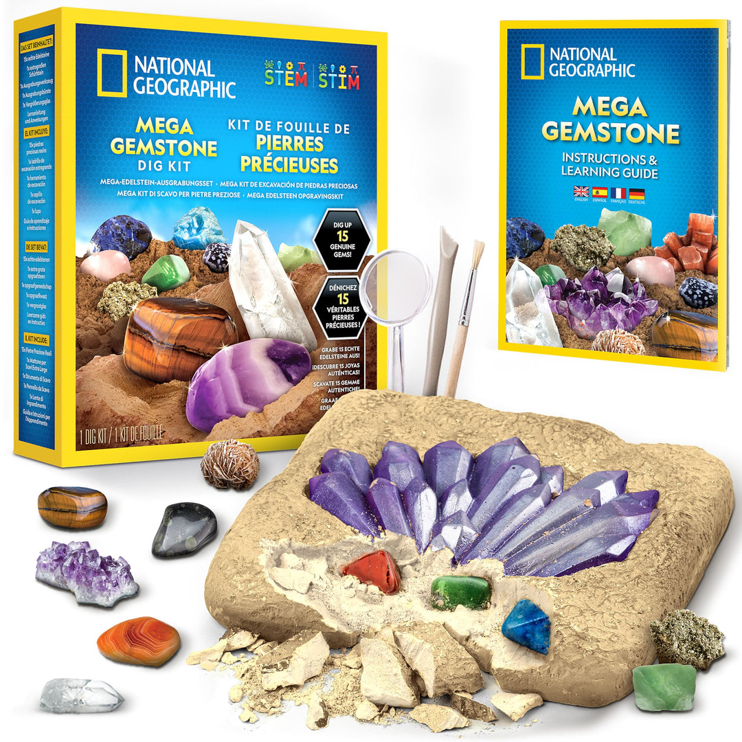 NATIONAL Geographic Mega Edelstein-Ausgrabungsset – Edelsteine & Kristalle Ausgrabungsset, Wissensch