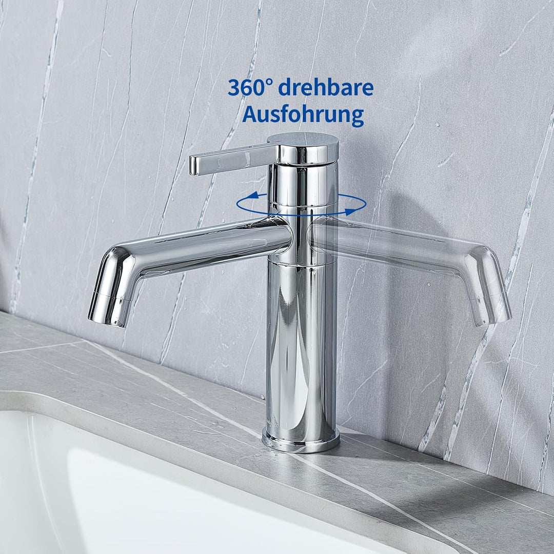 Waschtischarmatur, Wasserhahn Bad 360° Rotierbar Armatur für Waschbecken Badezimmer, Einhebelmischer