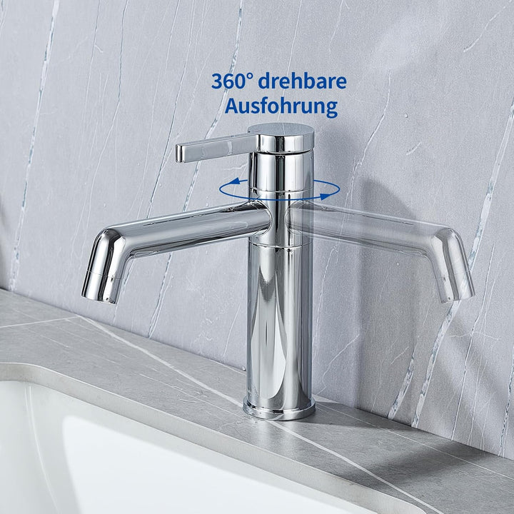 Waschtischarmatur, Wasserhahn Bad 360° Rotierbar Armatur für Waschbecken Badezimmer, Einhebelmischer