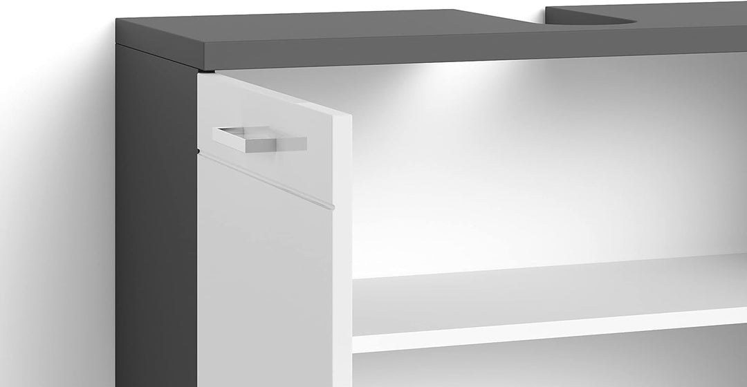 byLIVING Nebraska Waschbeckenunterschrank/Anthrazit matt, Hochglanz weiss lackiert / 2-türig, Holzwe