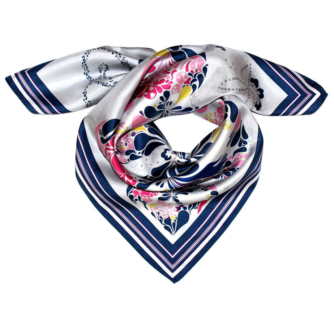 LORENZO CANA Luxus Seidentuch aufwändig bedruckt Tuch 100% Seide harmonische blau rosa weiss Farben