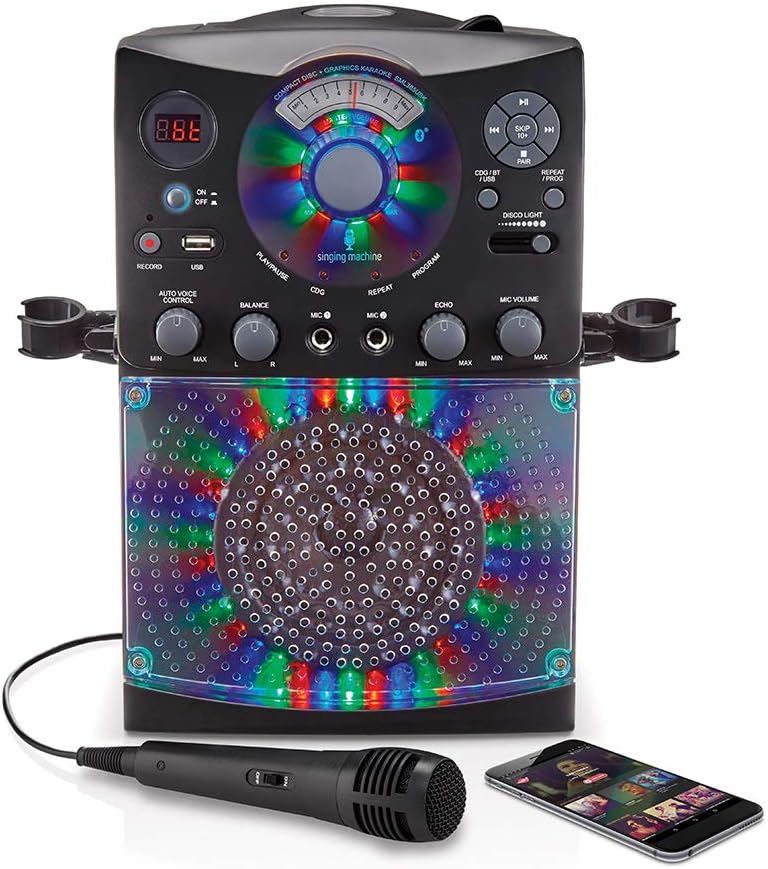 Karaoke System with Bluetooth Connection - Singing Machine SML385U in Black for Europe - LED Light E