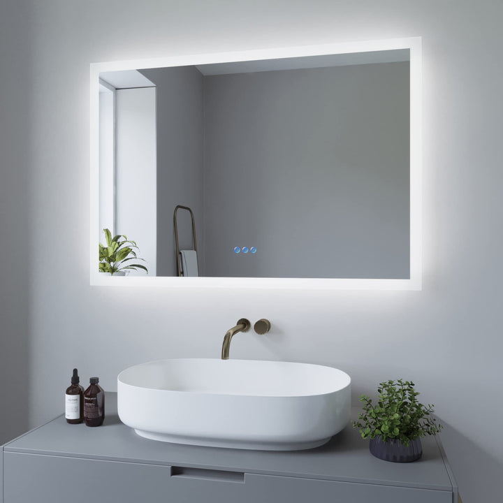 AQUABATOS 100x70 cm Badspiegel mit Beleuchtung Badezimmerspiegel Lichtspiegel LED Wandspiegel Energi