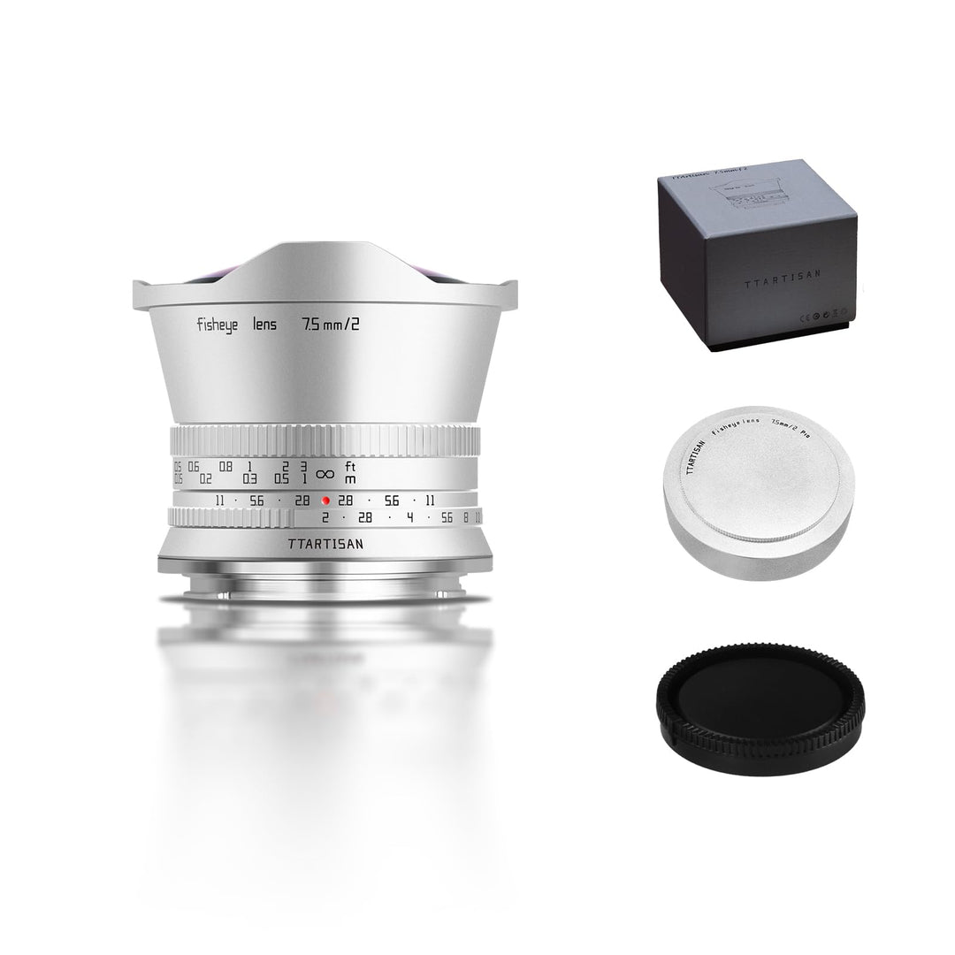 TTARTISAN APS-C 7,5mm F2 Silberne Fisheye M4/3, APS-C Ultra-Weitobjektiv für MFT M4/3-Bajonett EPM1