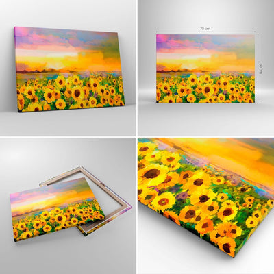 Bilder auf Leinwand Sonnenblumen Blume Leinwandbild mit Rahmen 70x50cm Wandbilder Dekoration Wohnzim