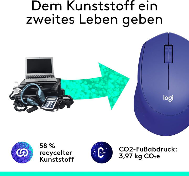 Logitech M330 SILENT PLUS Kabellose Maus, 2,4 GHz mit USB-Nano-Empfänger, 1000 DPI Optical Tracking,