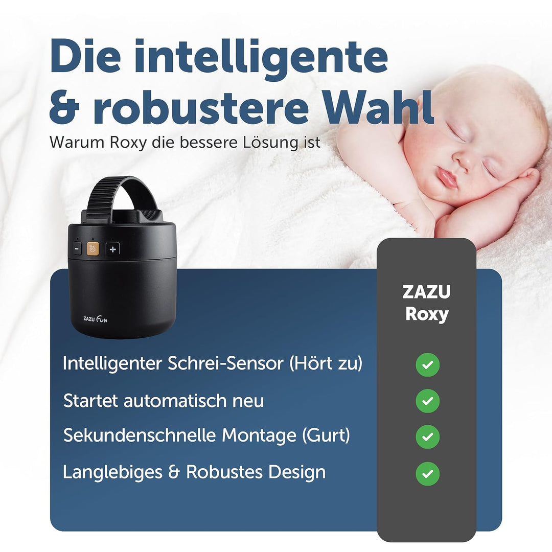 ZAZU ROXY Baby Rocker – Elektrischer Kinderwagen-Schaukler mit Weinen-Sensor, einstellbarer Wipp-Stä