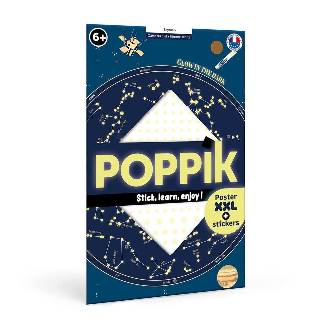 POPPIK 1841049 Sticker-Poster, Himmelskarte, interaktives Lernposter mit Aufklebern, nachtleuchtende