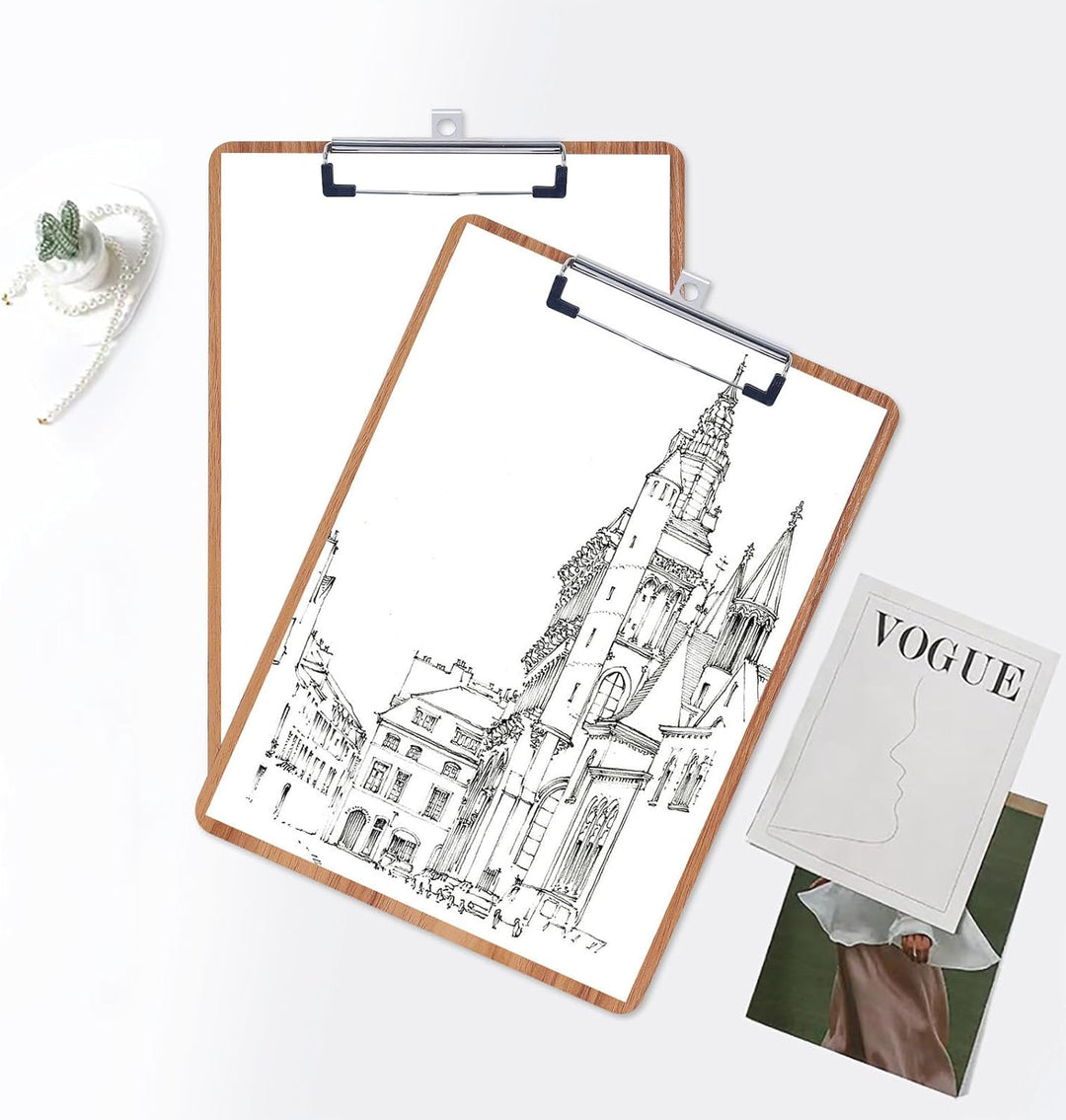 GUOKOFF Klemmbrett A5, 6 Stück Klemmbrett Holz, Hartplatten Klemmbrett A5 mit Gummierter Metalklemme