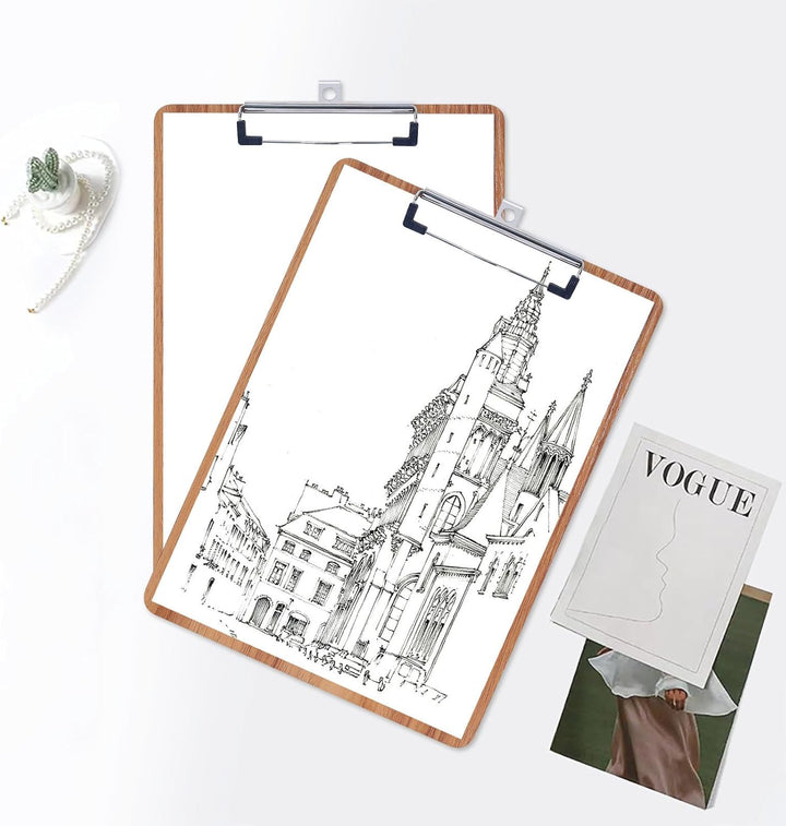 GUOKOFF Klemmbrett A5, 6 Stück Klemmbrett Holz, Hartplatten Klemmbrett A5 mit Gummierter Metalklemme