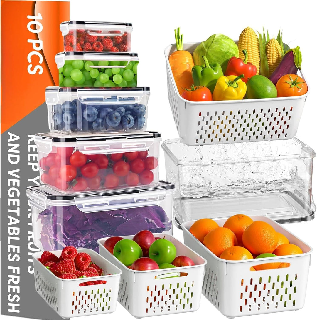 10 PCS Obst Aufbewahrung Kühlschrank, Abtropfen Beeren-Behälter, Gemüse Aufbewahrung Kühlschrank (Ma