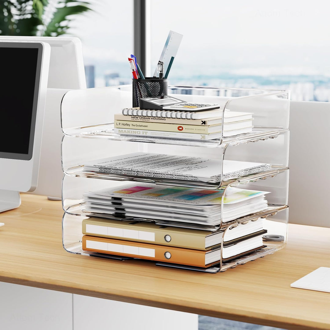Tomorotec Schreibtisch-Briefablage-Set, A4-Grösse, transparent, PET, stapelbar, Dokumenten-Organizer