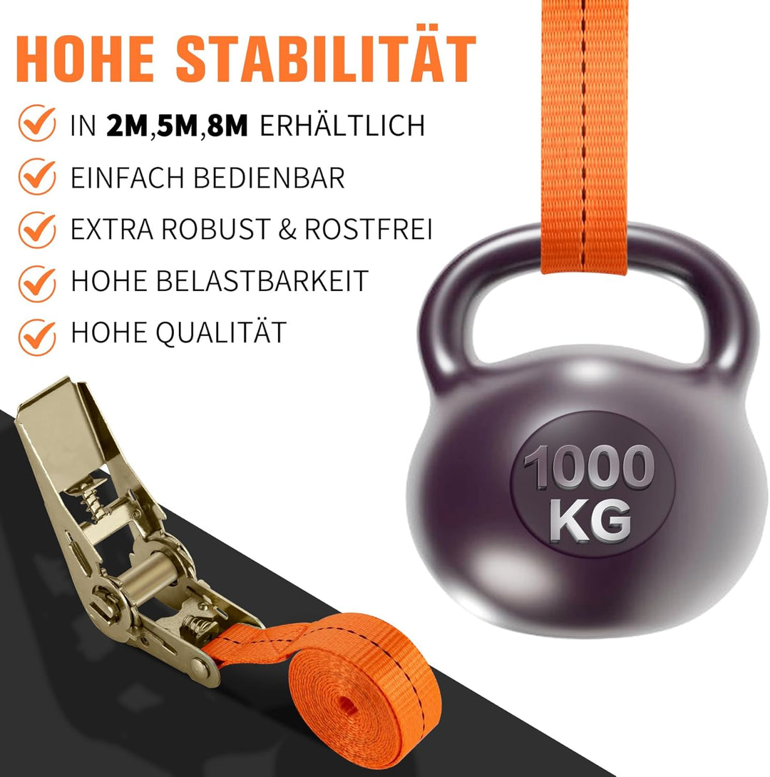 Spanngurte mit Ratsche 2M - 4er Pack Ratschengurte, Verstellbare Zurrgurte mit Klemmschloss, Enorm R