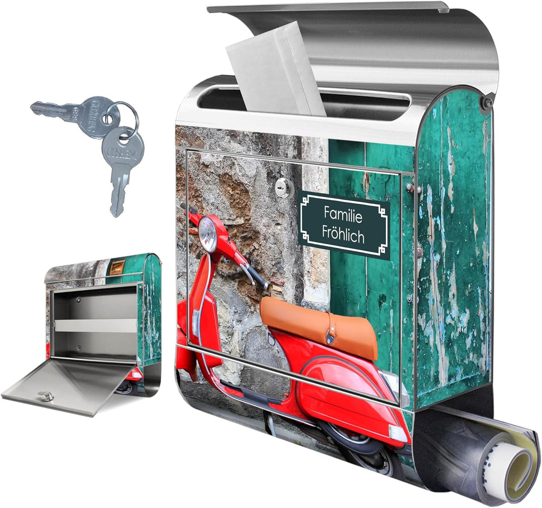 banjado Briefkasten Edelstahl personalisiert 38x43x12cm & 2 Schlüssel - rostfreier Edelstahl Briefka