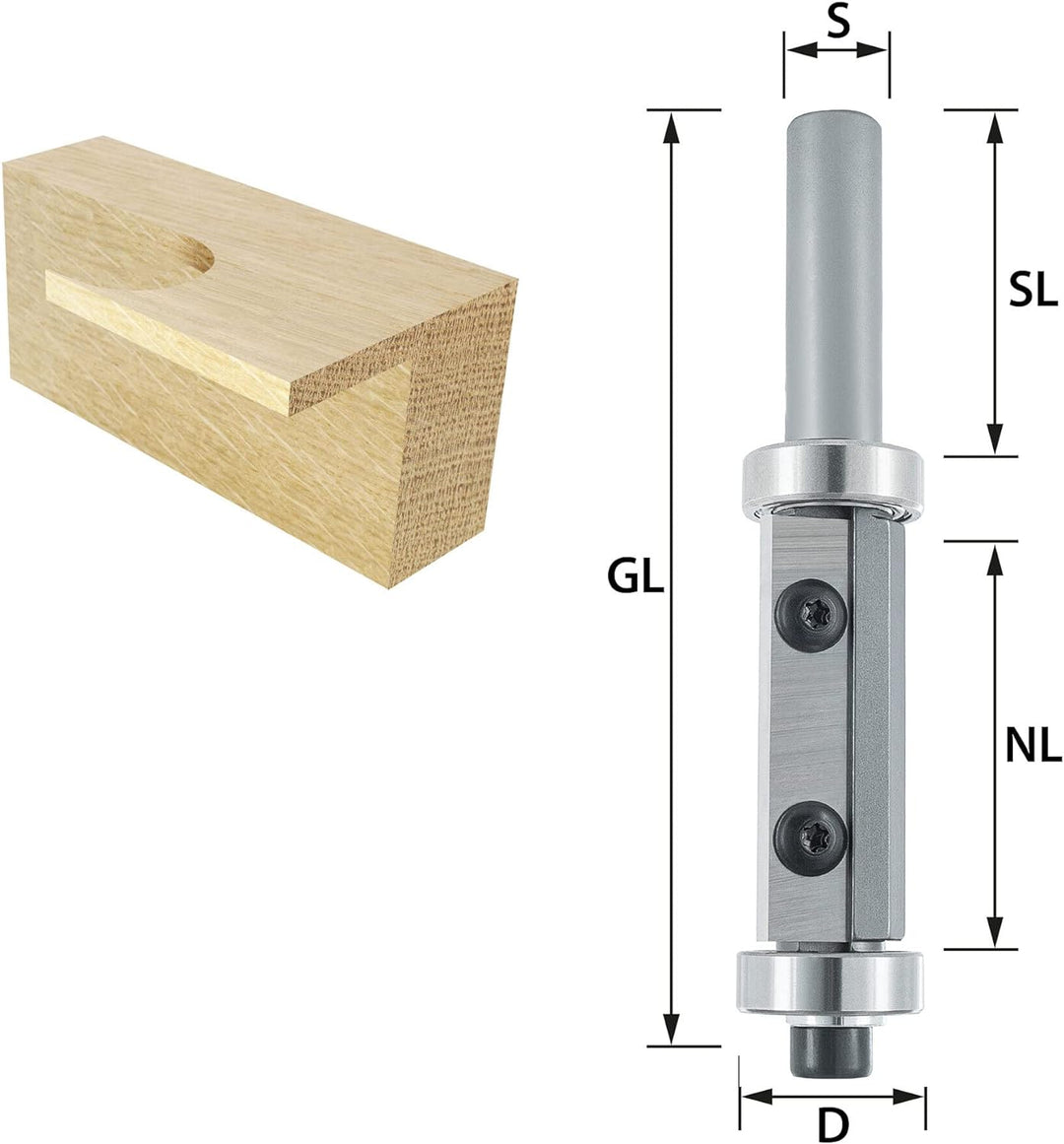 ENT 20422 Wendeplatten Bündigfräser HW, Schaft (S) 12 mm, Durchmesser (D) 22 mm, NL 50 mm, mit Kugel