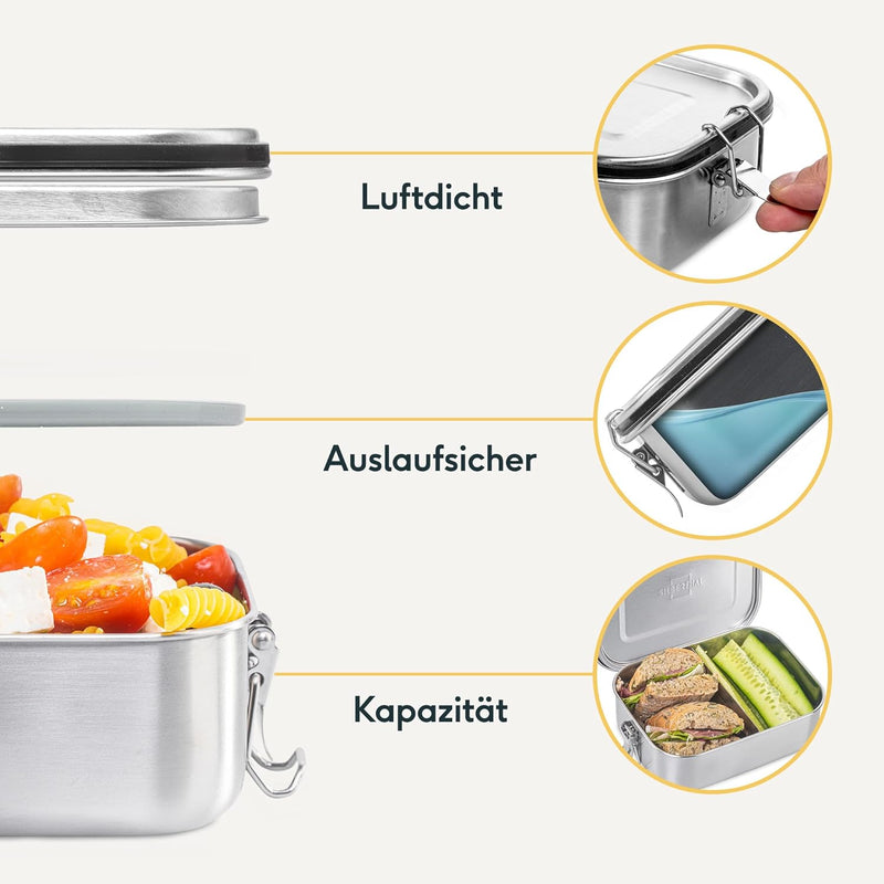 SILBERTHAL Brotdose Edelstahl mit Fächern – 800ml Lunchbox Erwachsene – Auslaufsicher & Leicht – Mit